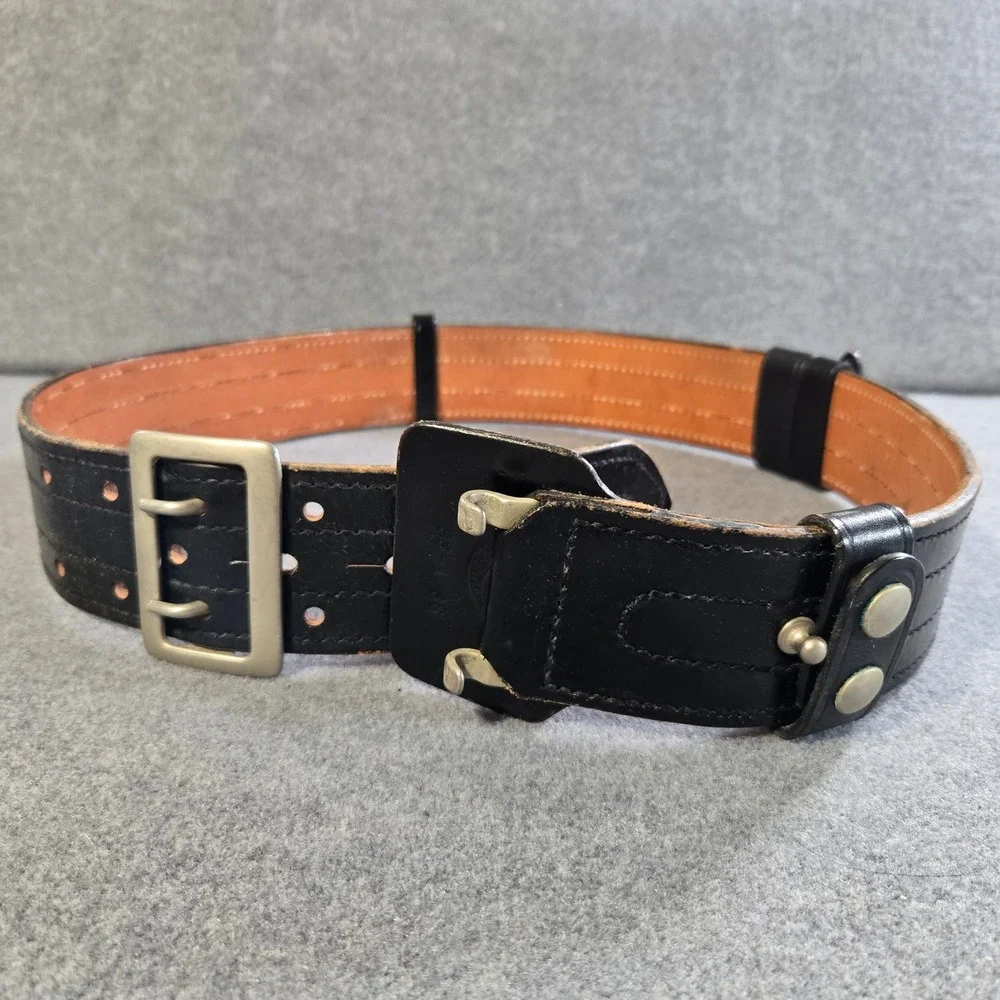 Vintage‎ Black Leather Duty Utility Belt Double Prong Buckle Sz 36 Don Hume Mod